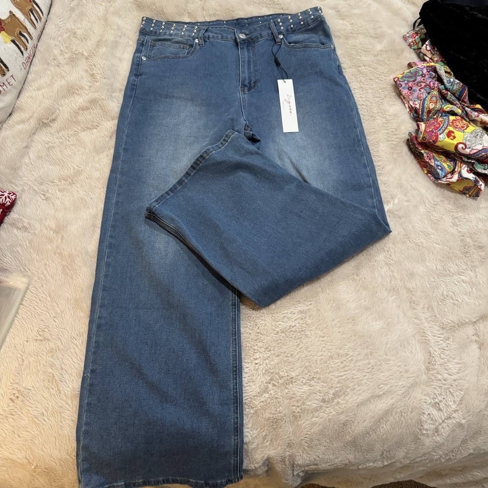 Vigoss Jeans Womens 15/32 Denim Light Wash High Rise Straight Studs NWT